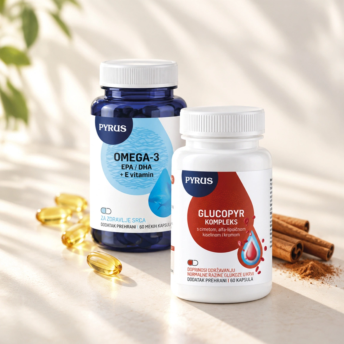Omega-3 EPA/DHA + E vitamin, 1000 mg, 60 soft cps + Glucopyr kompleks, 60 cps gratis - za zdravlje srca i doprinos održavanju normalne razine glukoze u krvi.